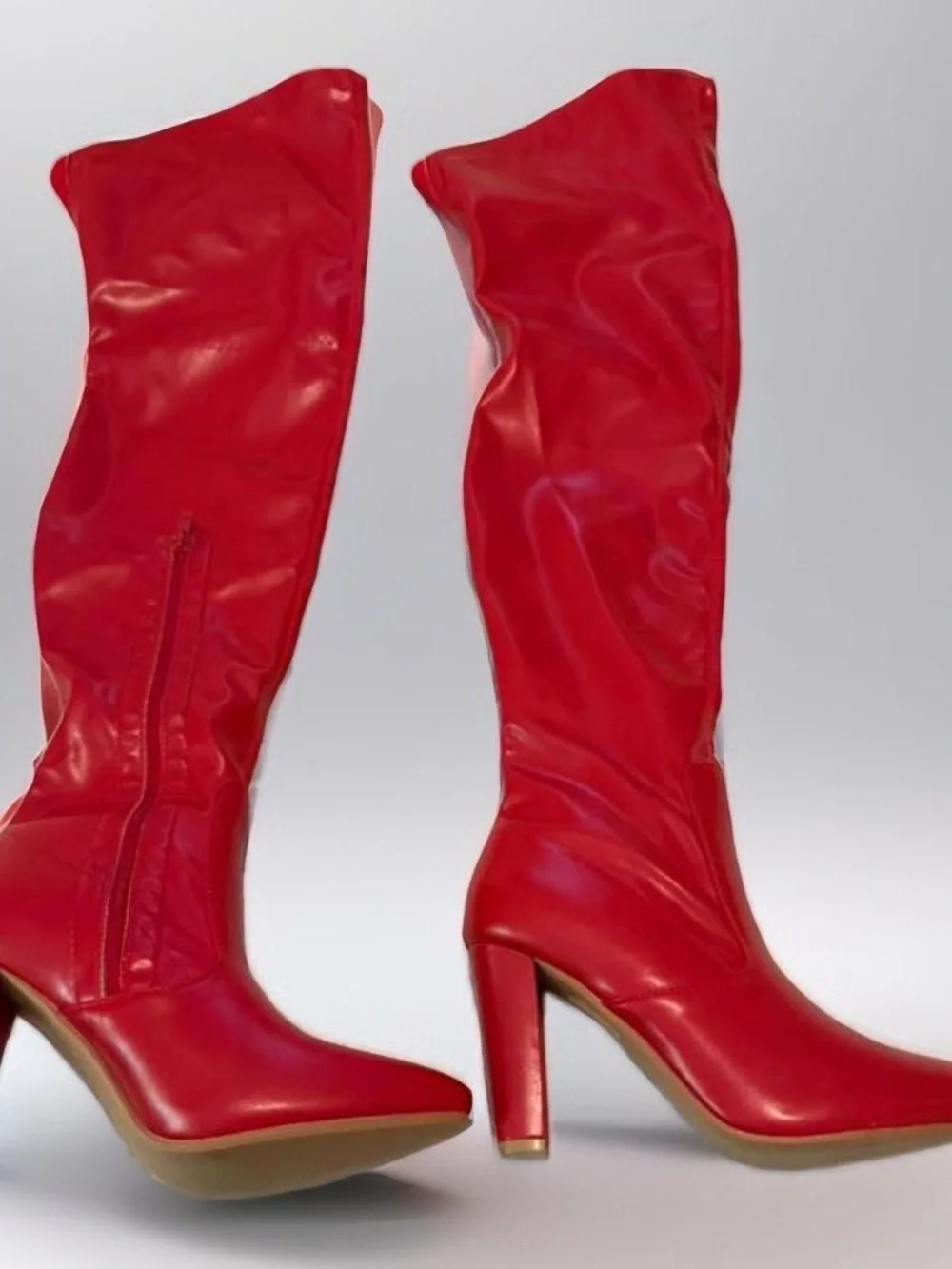 Red Knee-High Heeled Boots - Women